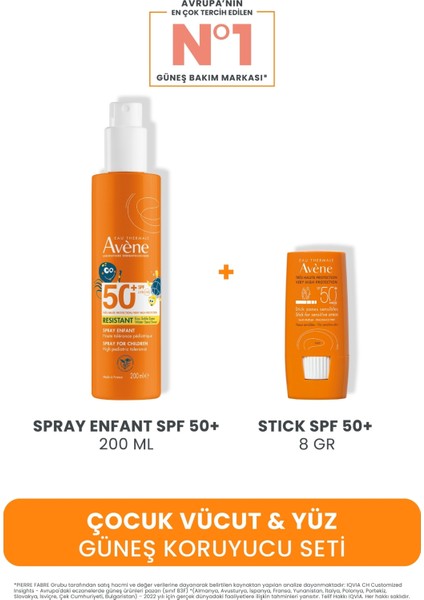 Çocuk Vücut & Yüz Güneş Koruyucu Seti (Spray Enfant Spf 50 200 ml + Stick Spf 50 8 Gr)