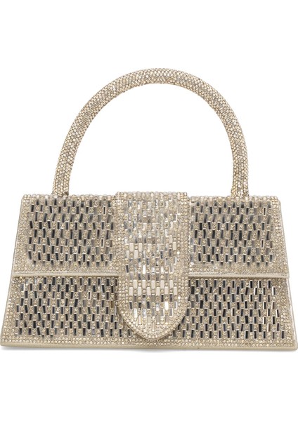 25KC1285 Kadın Taşlı El Abiye Çanta Altın