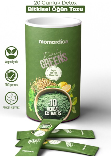 Daily Greens (Spirulina, Yeşil Çay, Biberiye, Açlık Otu, Rezene +11 Bitki) - 20 Saşe