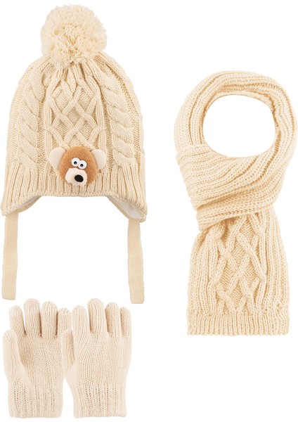 1-4 Yaş Erkek Çocuk 3'lü Takım Atkı, Bere ve Eldiven Set