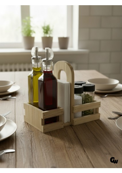 Ahşap Doğal Baharatlık Yağdanlık ve Peçetelik Takımı(Set)(Kavak-Ihlamur)