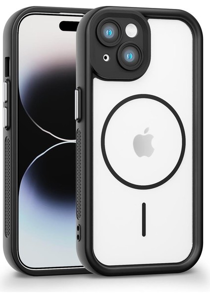 iPhone 15 Uyumlu Kamera Korumalı Magsafe Wireless Şarj Özellikli Mat Silikon Siyah Renkli Silikon Telefon Kılıfı