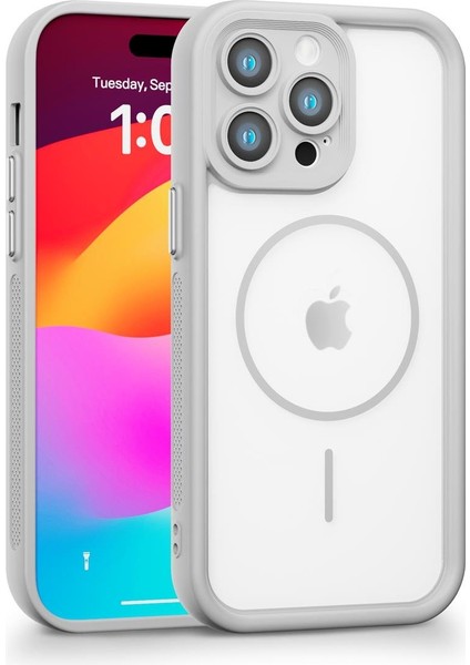 iPhone 14 Pro Max Uyumlu Kamera Korumalı Magsafe Wireless Şarj Özellikli Mat Silikon Gri Renkli Silikon Telefon Kılıfı