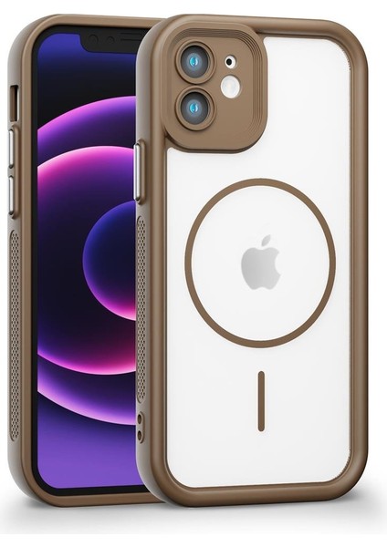 iPhone 12 Uyumlu Kamera Korumalı Magsafe Wireless Şarj Özellikli Mat Silikon Haki Renkli Silikon Telefon Kılıfı