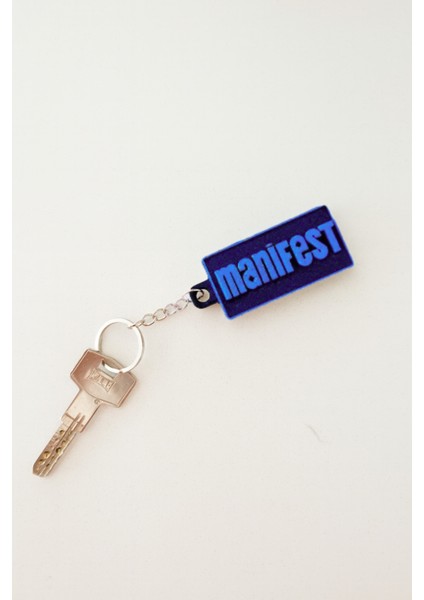 Mavi Manifest Yazılı Dikdörtgen Anahtarlık – Özel Tasarım Kalın – Manifest Grubuna Özel fiyatları
