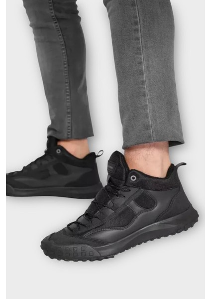 Deri Görünümlü Erkek Trekking & Outdoor Bot Ayakkabı Siyah