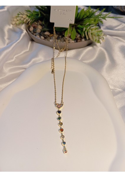 Renkli Zirkon Taş Detaylı Element Çelik Kolye modelleri