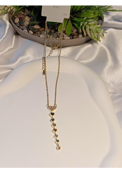 Renkli Zirkon Taş Detaylı Element Çelik Kolye fırsatları