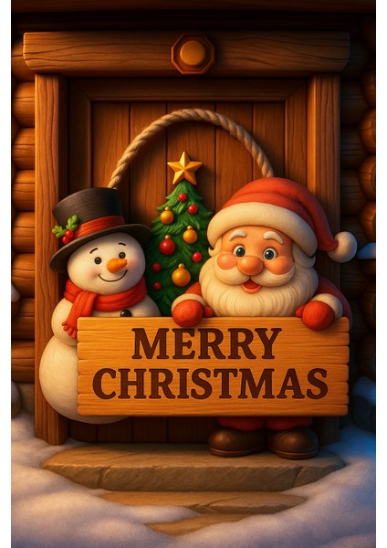 30-18CM Yılbaşı Temalı Kapı Süsü Ahşap Yılbaşı Süsü