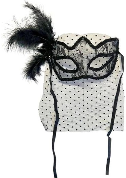 Siyah Renk Siyah Puantiyeli Duvaklı Incili Parti Maskesi - Lisinya fiyatları