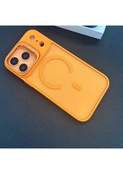 Iphone 17 Pro Max Uyumlu Standlı Lens Koruma Hediyeli Magsafe Maksimum Koruma Armor Kılıf - Turuncu