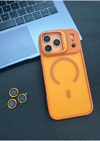 Iphone 17 Pro Max Uyumlu Standlı Lens Koruma Hediyeli Magsafe Maksimum Koruma Armor Kılıf - Turuncu fiyatları