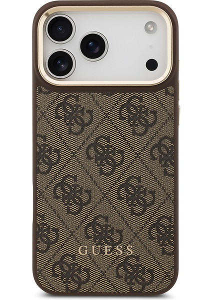 iPhone 17 Pro Max Uyumlu Kılıf Guess Lisanslı M-Safeli 4g Metal Büyük Logolu Kartlıklı Kahverengi