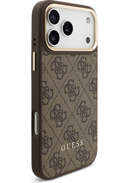 iPhone 17 Pro Max Uyumlu Kılıf Guess Lisanslı M-Safeli 4g Metal Büyük Logolu Kartlıklı Kahverengi