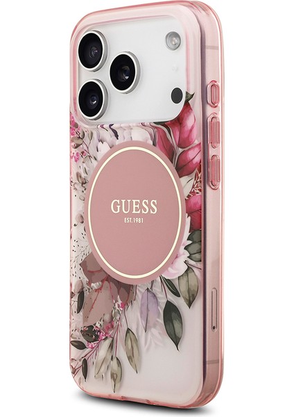 iPhone 17 Pro Uyumlu Kılıf Guess Orjinal Lisanslı M-Safe Özellikli Flower Tonal Circle Kapak Pembe fiyatları