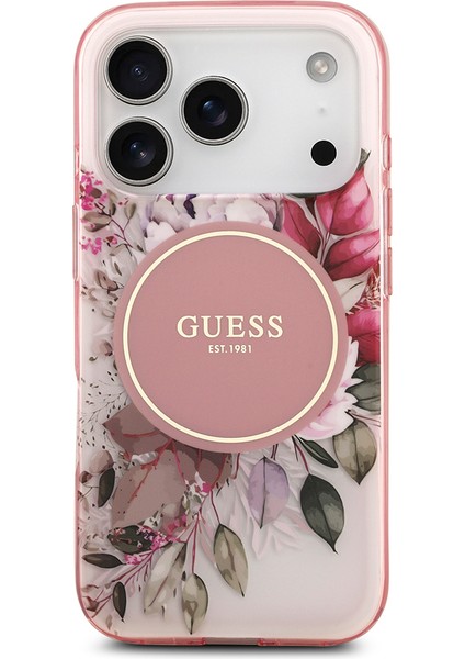iPhone 17 Pro Uyumlu Kılıf Guess Orjinal Lisanslı M-Safe Özellikli Flower Tonal Circle Kapak Pembe modelleri