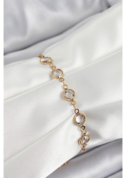 Pirinç Gold Renk Zirkon Taşlı Kadın Bileklik - Lisinya