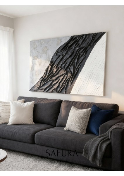 Dokulu Tablo – El Yapımı 3 Boyutlu Alçı Minimalist Dekor, Modern Iskandinav Duvar Sanatı (Akış No:2)