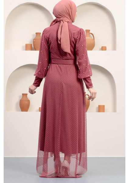 Kemeri Taşlı Tül Abiye Gül Kurusu 12242 indirimleri