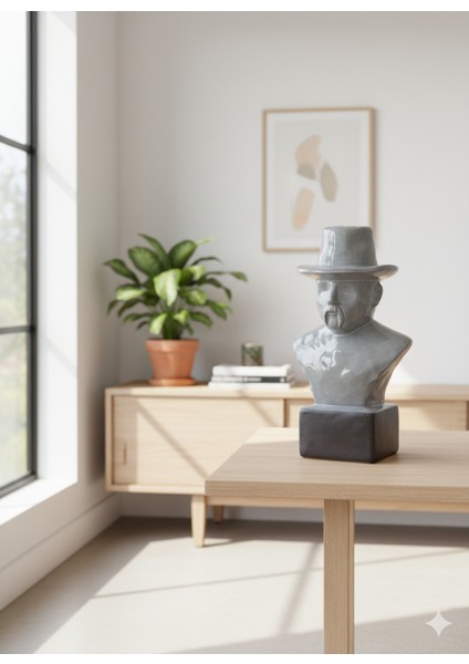 Şık Şapkalı Beyefendi Dekoratif Büst - Ev ve Ofisiniz Için Sanatsal Dokunuş