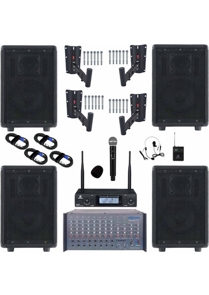 Elit Plus Paket-1 Profesyonel Ses Sistemi Mikser Amfi Hoparlör Mikrofon