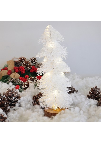 30 cm Işıklı Simli Dekoratif Beyaz Çam Ağacı