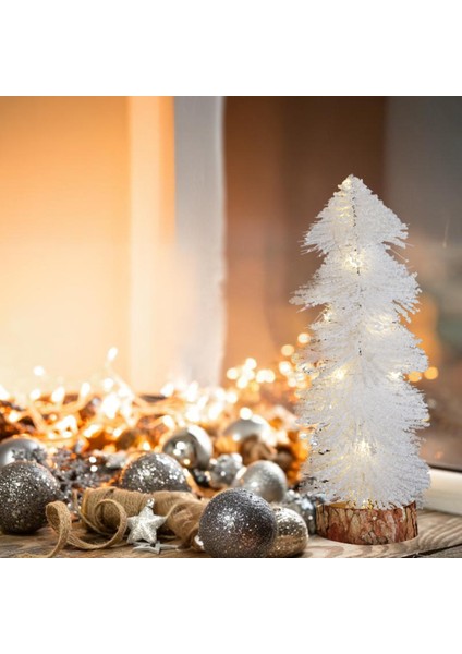 30 cm Işıklı Simli Dekoratif Beyaz Çam Ağacı fiyatları