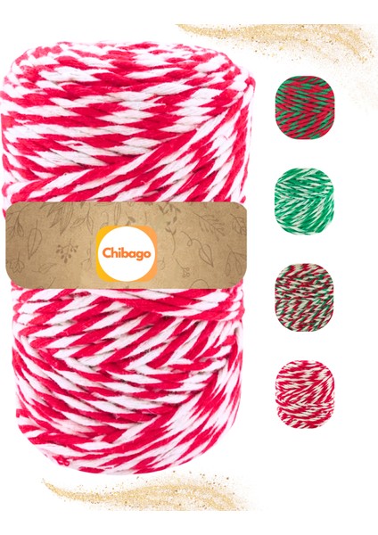 200 Metre Kırmızı Beyaz Paketi Süsleme İpi Renkli Paket Süsleme İpi Marteniçka İpi Bileklik İpi 200 Gr