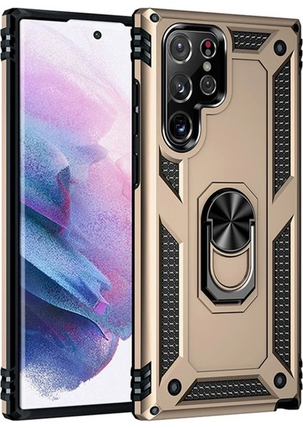 Samsung Galaxy S21 Ultra Kılıf Sofya Yüzüklü Silikon Kapak - Gold - FKU8674-2847