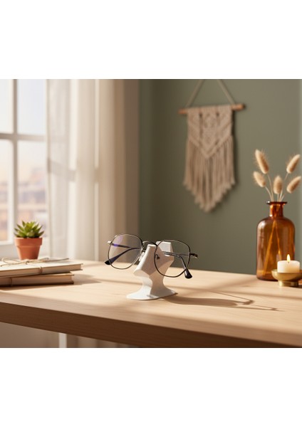 3D Baskı Gözlük Standı Beyaz Gözlük Organizer Masaüstü Dekoratif Aparat Tutucu Askı (Kısa)