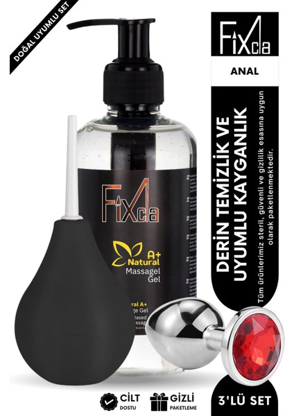 Premium Anal Set: A Plus Kayganlaştırıcı Jel 250 ml & Anal Plug & Anüs Temizleyici Vakum Pompası