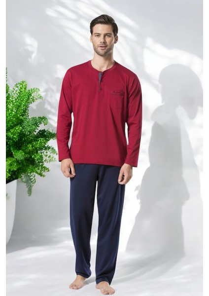 Erkek %100 Pamuk Yakası Düğmeli Cepli Pijama Takımı WV54P.54C.25K