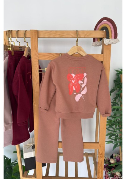 Love Çiçek Baskılı Kız Çocuk Kışlık takım - Kahverengi fiyatları