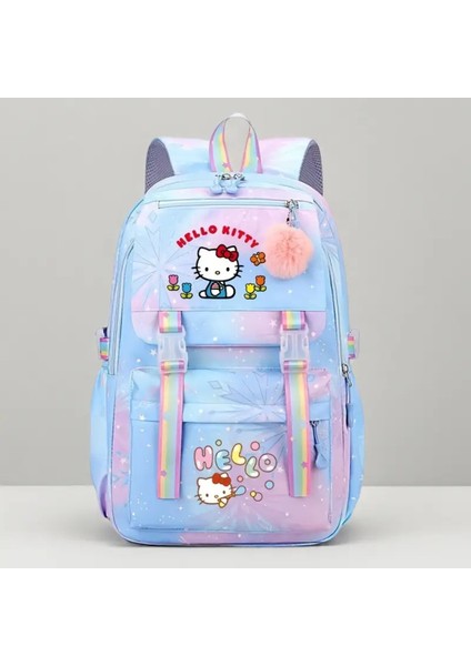 Çocuk Sırt Çantası Hello Kitty Renkli Figürlü 4 Bölmeli Geniş Kapasiteli Mavi (43CM*29CM*15CM) AD11