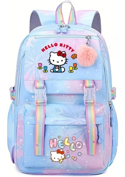 Çocuk Sırt Çantası Hello Kitty Renkli Figürlü 4 Bölmeli Geniş Kapasiteli Mavi (43CM*29CM*15CM) AD11 modelleri