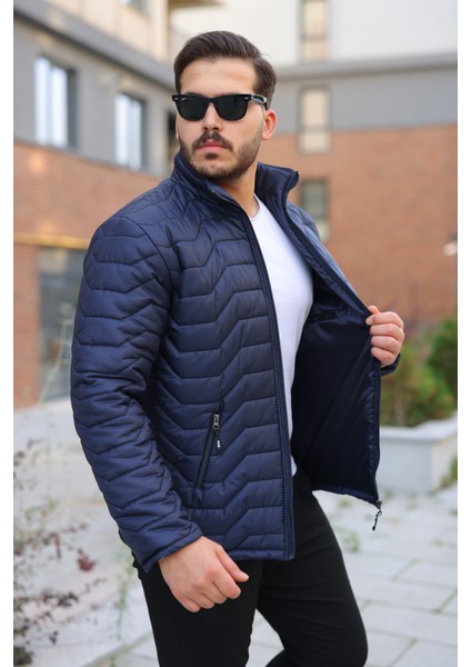 Erkek Kışlık Fermuarlı Günlük Kapitone Lacivert Şişme Mont fiyatları