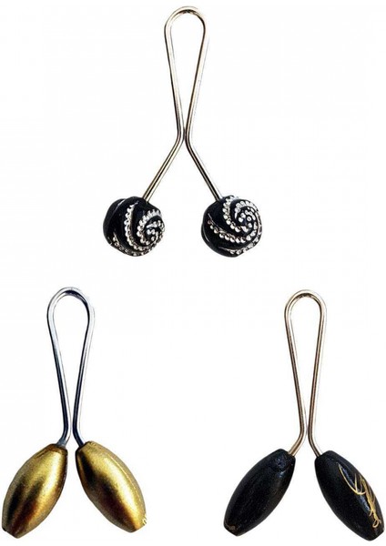 3 Adet Tesettür Eşarp ve Şal Klipsi Sarı Siyah Siyah Desenli