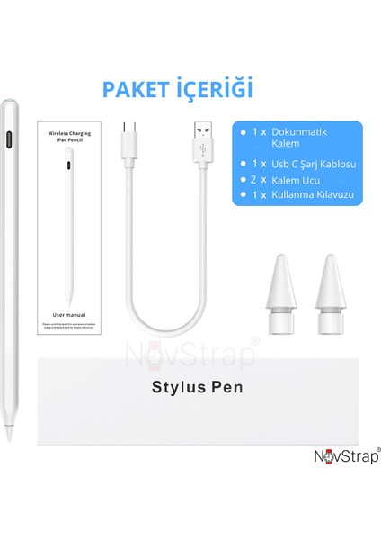 iPad Air 4/5 Nesil 10.9 ile Uyumlu Tablet Kalemi Pencil Avuç İçi Reddi Manyetik Şarj 2xUç