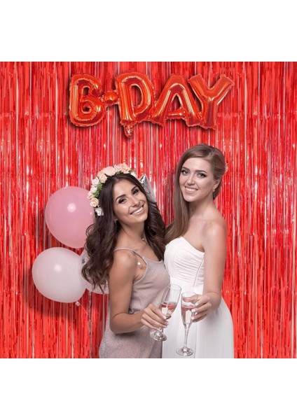 Bfs Kırmızı Renk Ekstra Metalize Parlak Saçaklı Arka Fon Perde Ithal A Kalite 1x2 Metre fırsatları