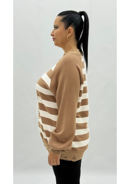 Büyük Beden Çizgi Film Figürlü Taşlı Inci Detaylı Uzun Kol Oversize Kadın Sweat fırsatları