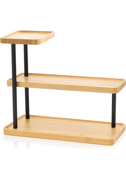 3 Katlı Bambu Düzenleyici Raf | Metal Ayaklı Şık ve Dayanıklı Baharatlık Sunum Stand 32,5 cm