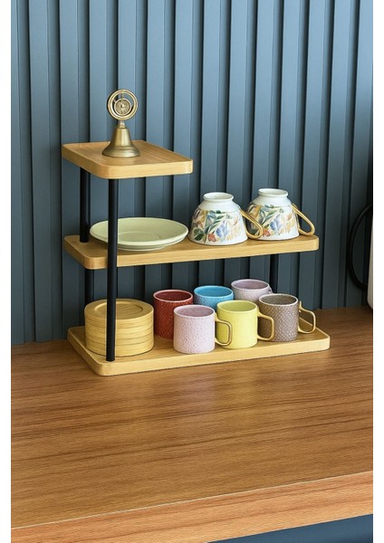 3 Katlı Bambu Düzenleyici Raf | Metal Ayaklı Şık ve Dayanıklı Baharatlık Sunum Stand 32,5 cm fırsatları