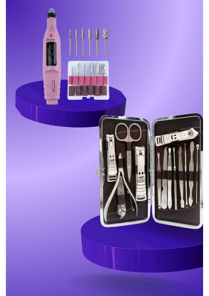 Elektrikli Manikür Pedikür Seti Ikili Set 12 Parça Tırnak Bakımı Törpü Protez Çıkarma indirimleri