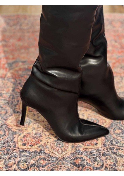 Neva Kadın Ince Topuklu Sivri Burun Siyah Çizme