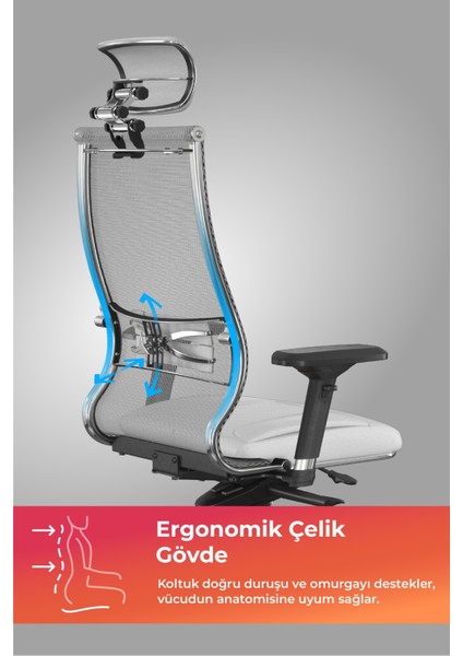 Samurai Ergonomik Koltuk | Bel Destekli, Tekerlekli, Yükseklik Ayarlı, Yönetici Koltuğu - 23.3.5.61 Beyaz fiyatları