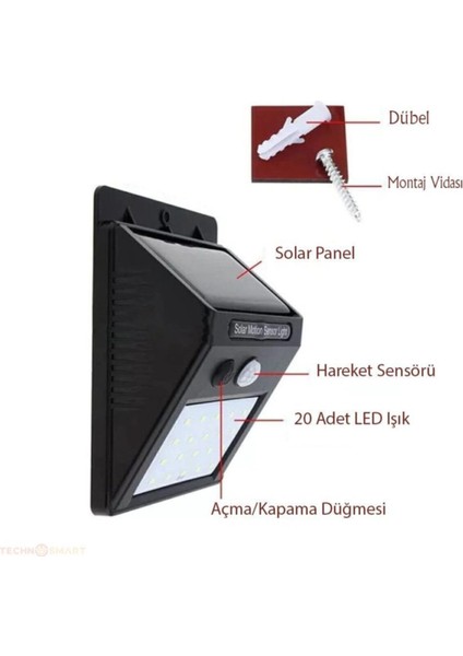 Hareket Sensörlü Solar Dış Mekan Lambası