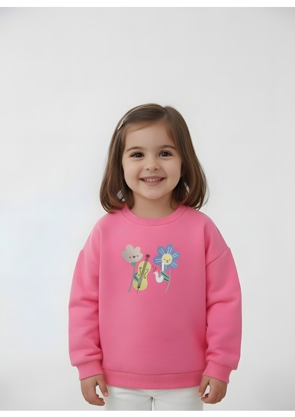 Kız Çocuk Çiçek Baskılı Sweatshirt