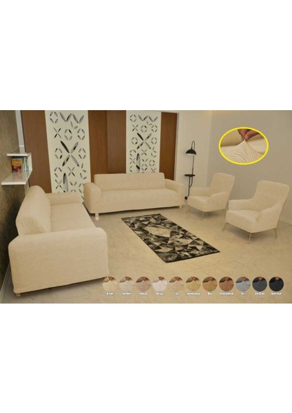 Koltuk Örtüsü Giydirmeli 3+3+1+1 Jakar Likralı Krem