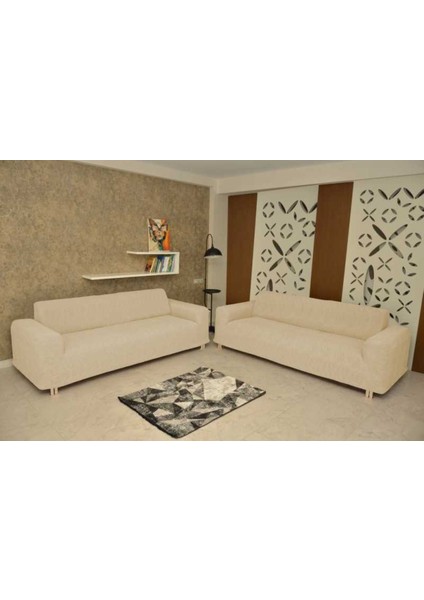 Koltuk Örtüsü Giydirmeli 3+3+1+1 Jakar Likralı Krem fiyatları