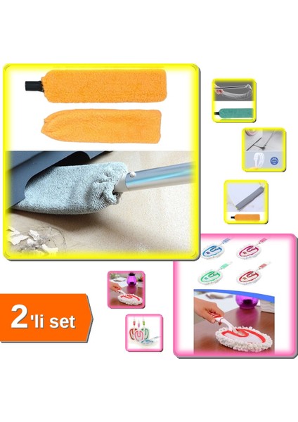 Mikrofiber Duster Toz Alıcı Softon + Girintili Yüzey Temizleme Mopu - 2li Set DEF789